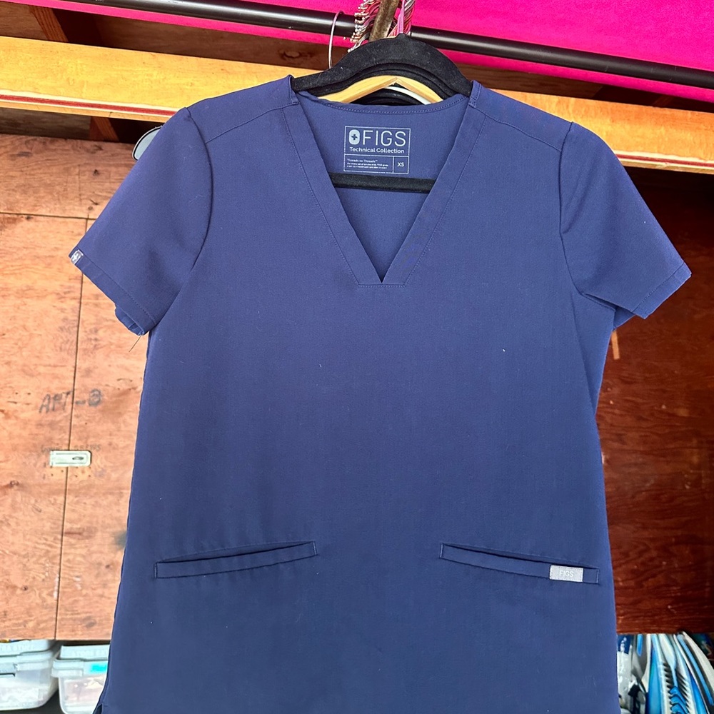 Figs Deep Blue V-Neck Scrub Top
